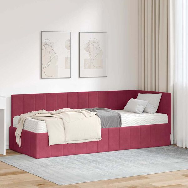 vidaXL Struttura Letto Angolare con Materasso 2 pcs Verde Velluto