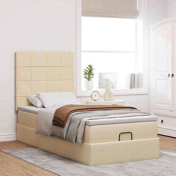 vidaXL Struttura Letto Pouf con Materasso Crema 90x190 cm in Tessuto