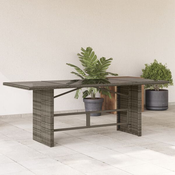 vidaXL Tavolo da Giardino Piano in Vetro Grigio 190x80x74cm Polyrattan