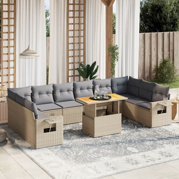 vidaXL Set Divani da Giardino 11 pz con Cuscini Beige in Polyrattan