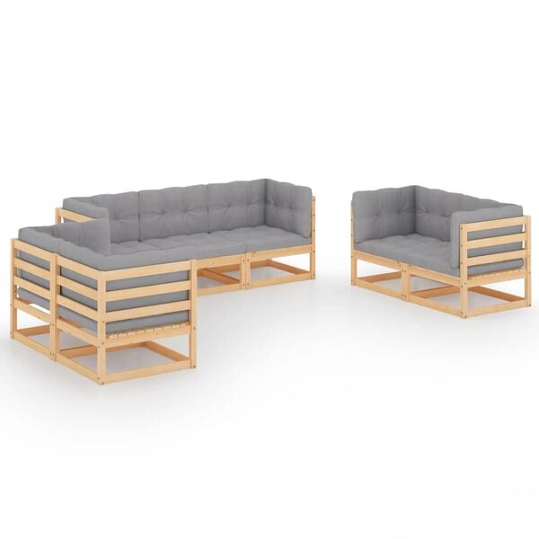 vidaXL Set Divani da Giardino 7 pz con Cuscini Legno Massello di Pino