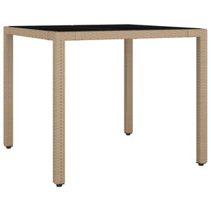 vidaXL Tavolo da Giardino Piano Vetro Beige Polyrattan Vetro Temperato
