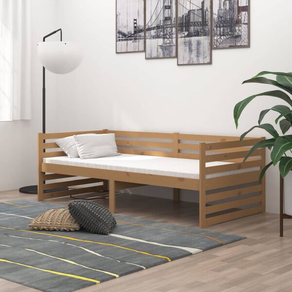 vidaXL Divano Letto con Materasso 90x200 cm Ambra Legno Massello Pino