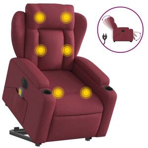 vidaXL Poltrona Alzapersona Massaggiante Elettrica Rosso Vino Tessuto