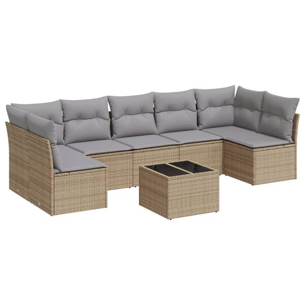 vidaXL Set Divano da Giardino 8 pz con Cuscini Beige in Polyrattan