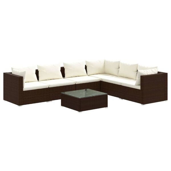 vidaXL Set Divani da Giardino 7 pz con Cuscini in Polyrattan Marrone