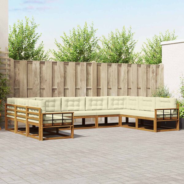 vidaXL Set di divani da esterno con cuscino 9 pcs Naturale e Crema