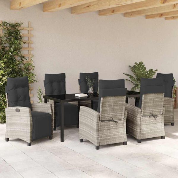 vidaXL Set da Pranzo per Giardino 7 pcs Grigio chiaro polyrattan