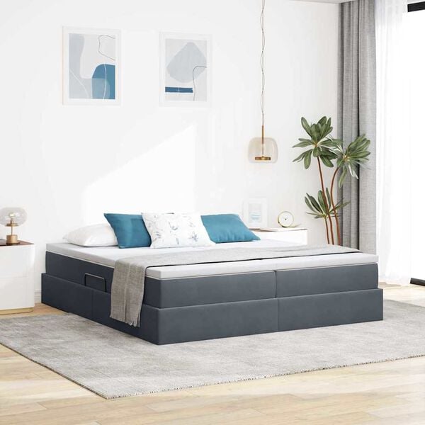 vidaXL Letto con contenitore e materasso Grigio scuro 180 x 200 cm