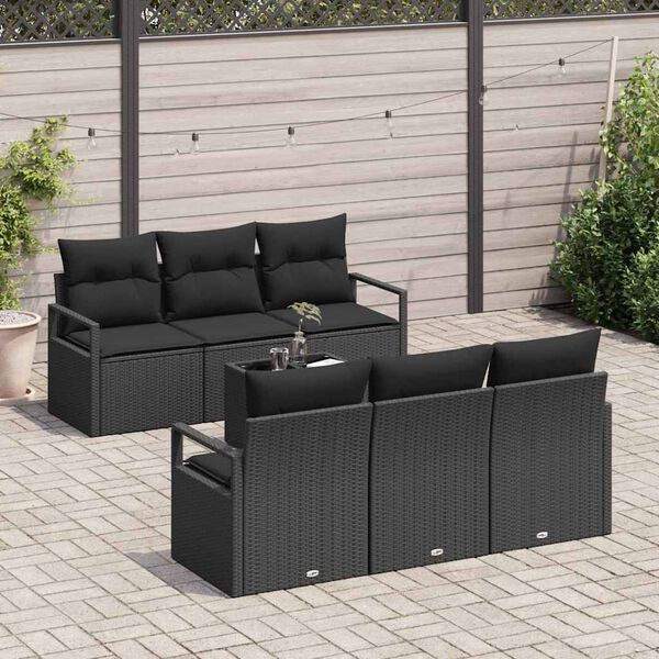 vidaXL Set Divano da Giardino con cuscino 7 pcs Nero polyrattan
