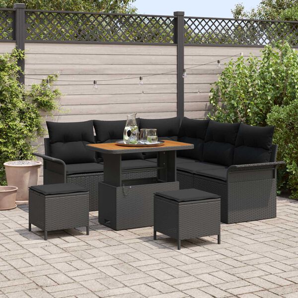 vidaXL Set Divano da Giardino 8 pcs Nero polyrattan