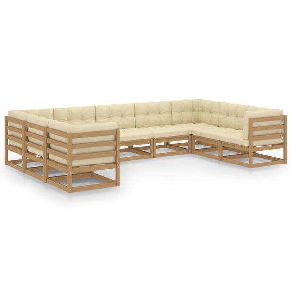 vidaXL Set Salotto Giardino e Cuscini 9 pz Legno Massello Pino Ambra