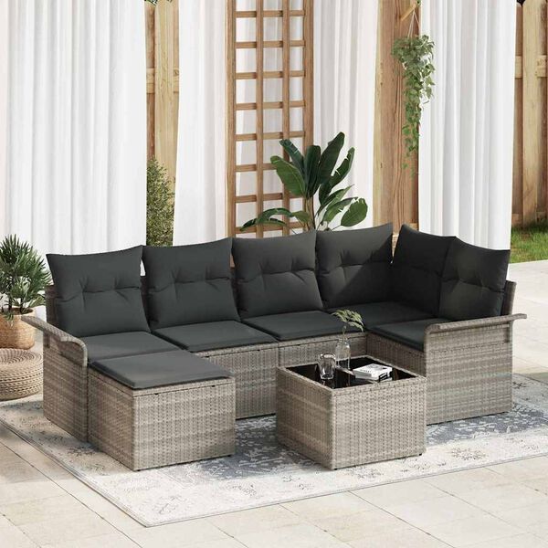 vidaXL Set Divano da Giardino 7 pcs Grigio chiaro polyrattan