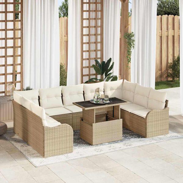 vidaXL Set Divano da Giardino con cuscino 10 pcs Beige Poly Rattan