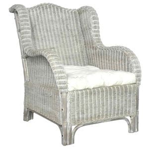 vidaXL Poltrona con Cuscino Grigio in Rattan Naturale e Lino