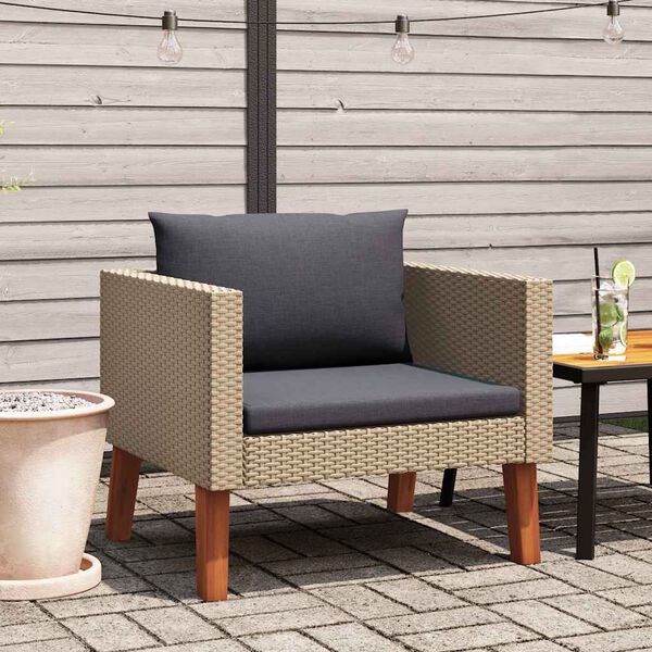 vidaXL Divano da Giardino Singolo con Cuscini in Polyrattan Beige