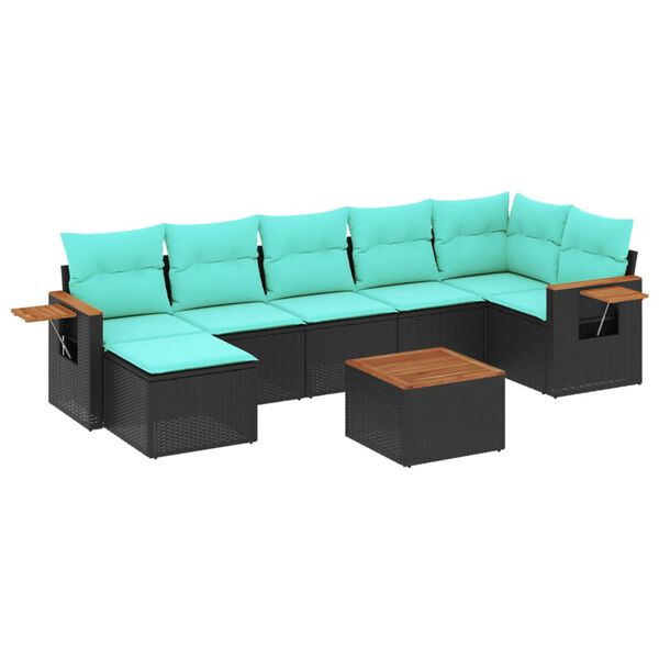 vidaXL Set Divani da Giardino 8 pz con Cuscini Nero in Polyrattan