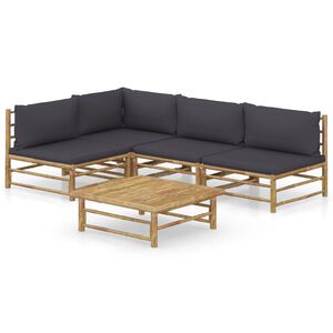 vidaXL Set Salotto da Giardino 5pz con Cuscini Grigio Scuro Bamb&ugrave;