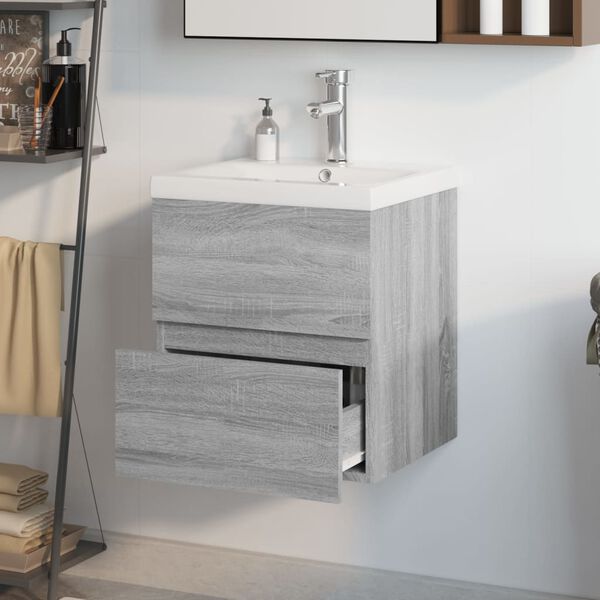 vidaXL Mobile Bagno e Lavabo Integrato Grigio Sonoma Legno Multistrato