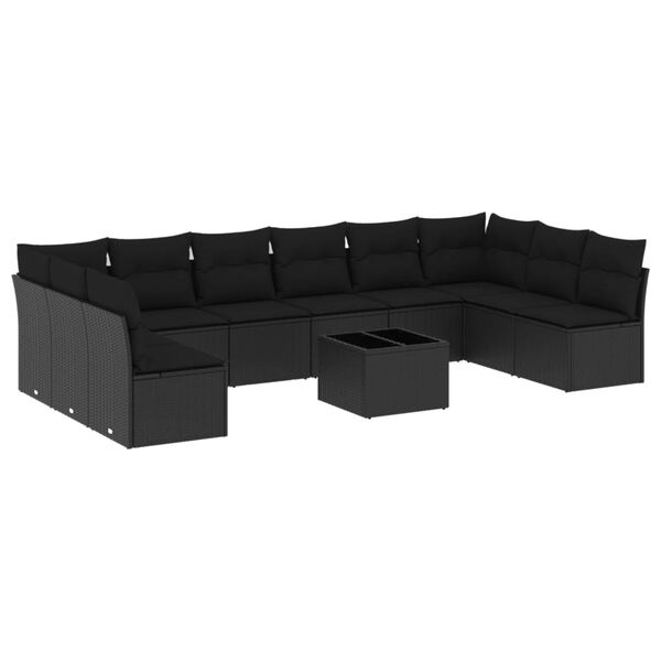 vidaXL Set Divani da Giardino 11 pz con Cuscini in Polyrattan Nero