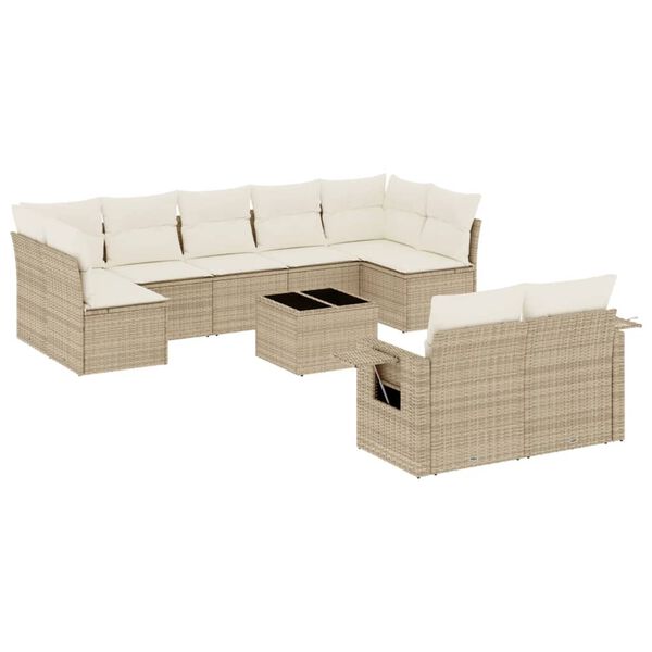 vidaXL Set Divano da Giardino 10 pz con Cuscini Beige in Polyrattan
