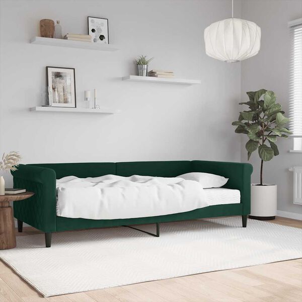vidaXL Divano Letto con Materasso Verde Scuro 90x200 cm in Velluto