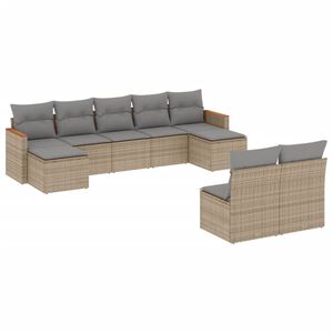 vidaXL Set Divano da Giardino 9 pz con Cuscini Beige in Polyrattan