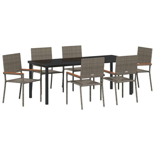 vidaXL Set da Pranzo per Giardino con cuscino 7 pcs Grigio polyrattan