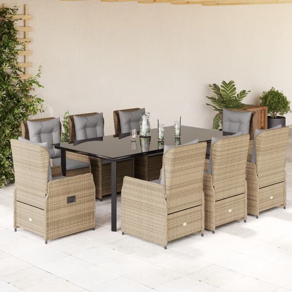 vidaXL Set da Pranzo da Giardino 9 pz con Cuscini Beige in Polyrattan