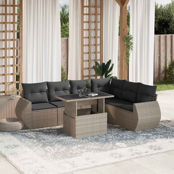 vidaXL Set Divani da Giardino 7pz con Cuscini Grigio Chiaro Polyrattan