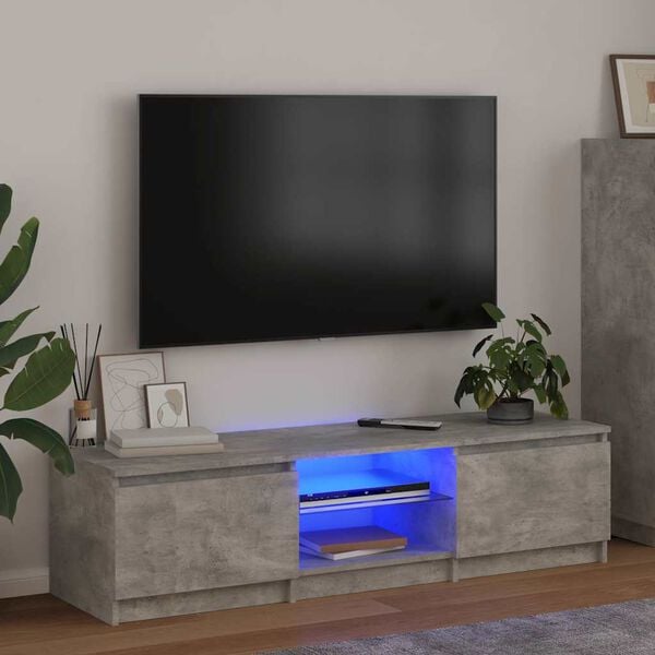 vidaXL Mobile Porta TV con Luci LED Grigio Cemento 140x40x36 cm