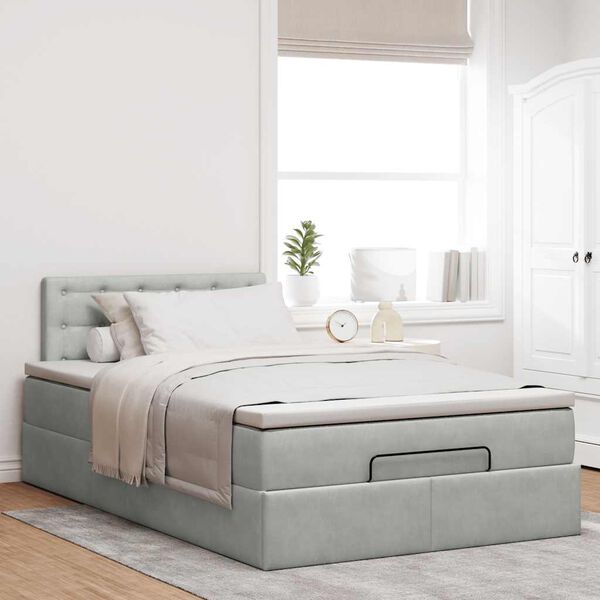 vidaXL Pouf Letto con Materasso e LED Grigio Chiaro 120x190cm Velluto