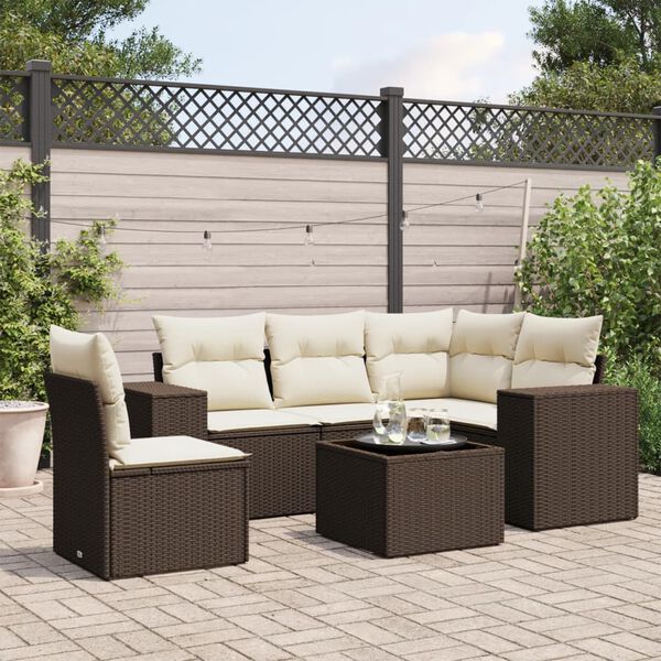 vidaXL Set Divano da Giardino 6 pz con Cuscini Marrone in Polyrattan