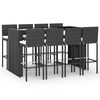 vidaXL Set Bar da Giardino 9 pz con Cuscini in Polyrattan Nero