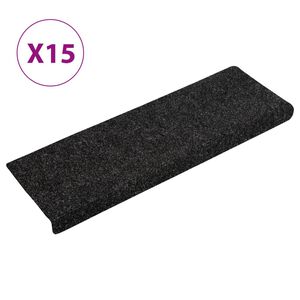 vidaXL Tappetini per scale autoadesivi 15 pz 65x21x4 cm neri bordo rettangolare