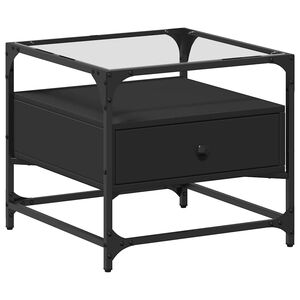 vidaXL Tavolino con Piano in Vetro Nero 50x50x45 cm Acciaio