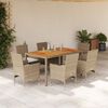 vidaXL Set Pranzo da Giardino 7 pz con Cuscini Beige Polyrattan Acacia