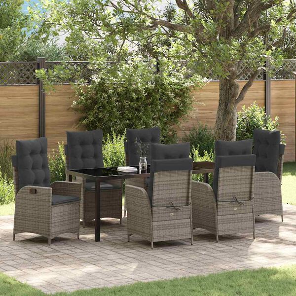 vidaXL Set da Pranzo per Giardino con cuscino 7 pcs Grigio polyrattan