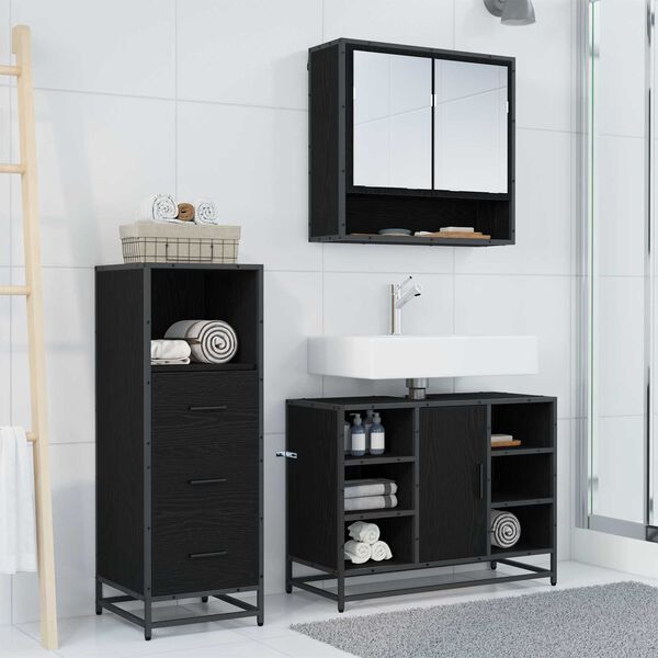 vidaXL Set di mobili per il bagno 3 pcs Rovere Nero Legno multistrato