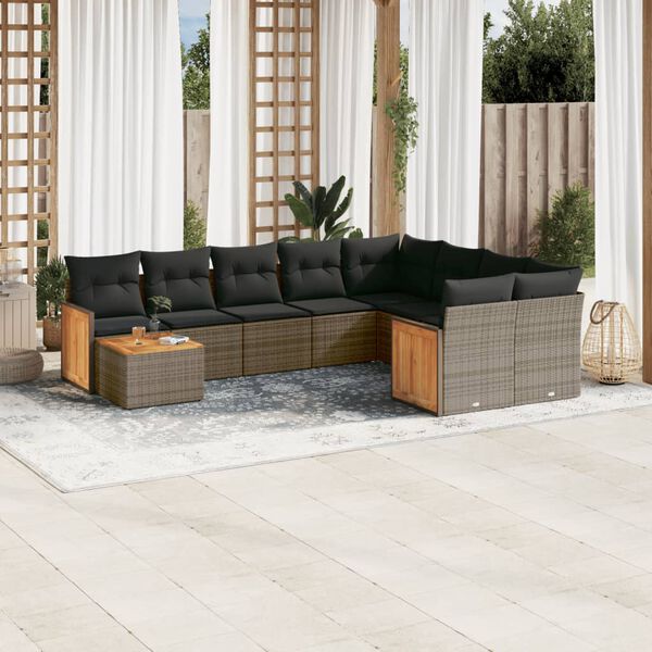 vidaXL Set Divano da Giardino 10 pz con Cuscini Grigio in Polyrattan