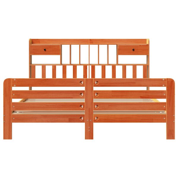 vidaXL Letto Libreria senza Materasso Marrone Cera 200x200 cm in Pino