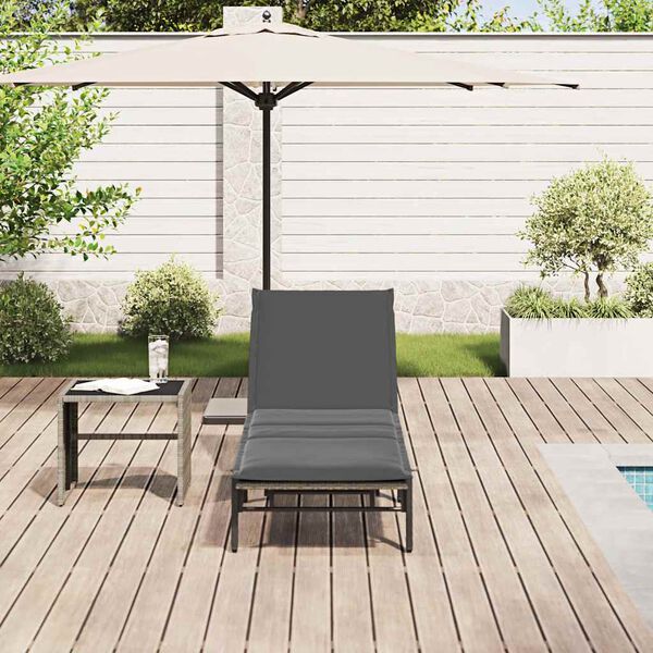 vidaXL Lettino Prendisole con Cuscino Grigio in Polyrattan