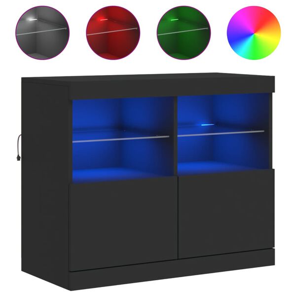 vidaXL Credenza con Luci LED Nera 81x37x67 cm