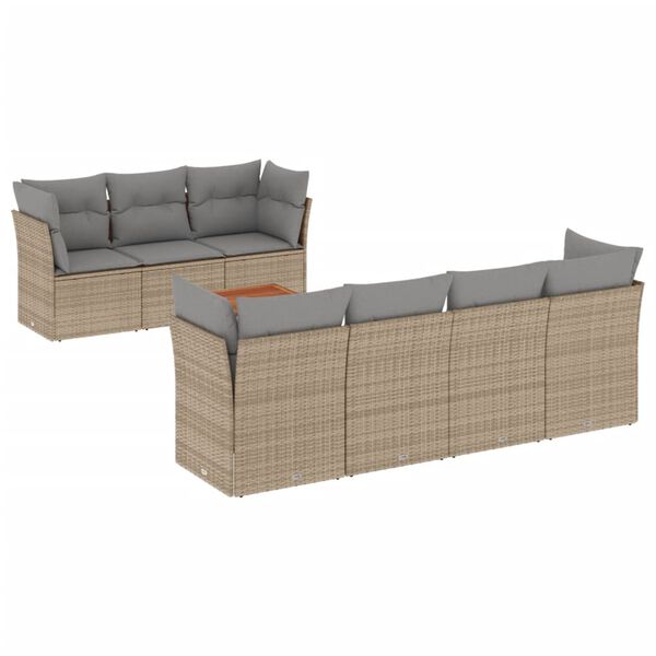 vidaXL Set Divano da Giardino 8 pz con Cuscini Beige in Polyrattan