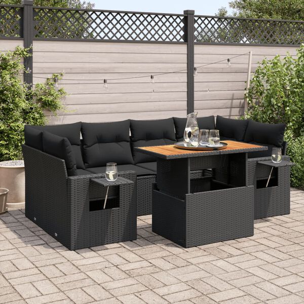 vidaXL Set Divani da Giardino con Cuscini 7pz Nero Polyrattan