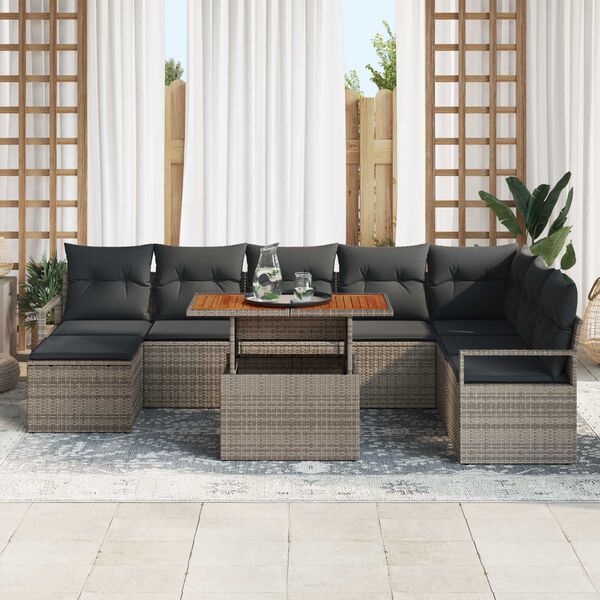 vidaXL Set Divano da Giardino 9 pcs Grigio Poly Rattan