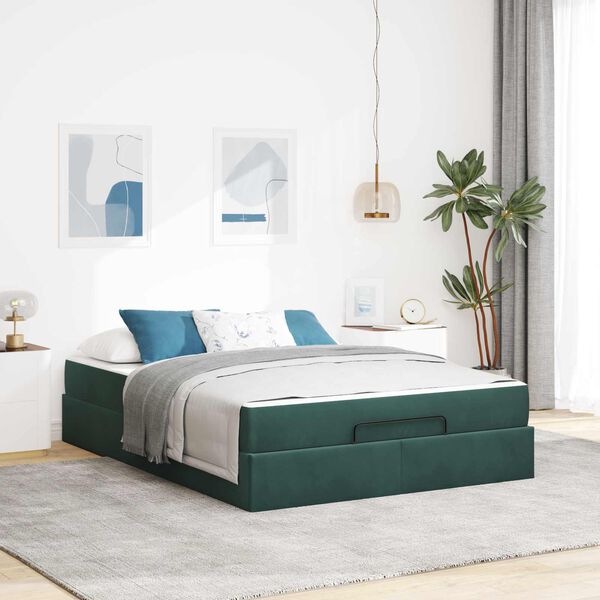 vidaXL Struttura letto con materasso con materasso 2 pcs Verde Velluto