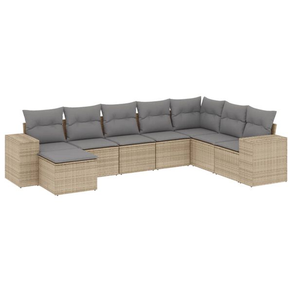 vidaXL Set Divano da Giardino 8 pz con Cuscini Beige in Polyrattan