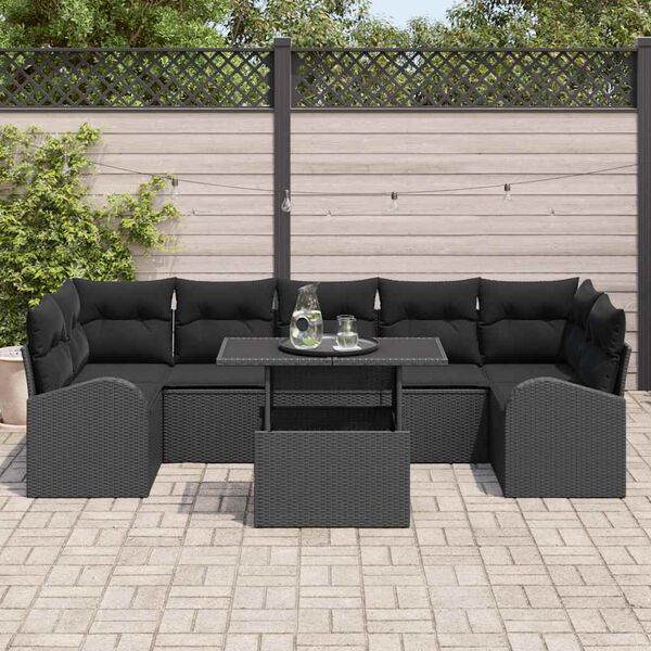vidaXL Set Divano da Giardino con cuscino 8 pcs Nero Poly Rattan