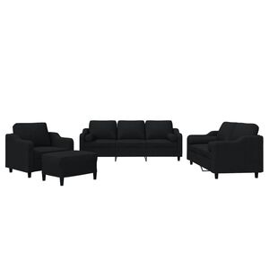 vidaXL Set Divani 4 pz con Cuscini Nero in Tessuto